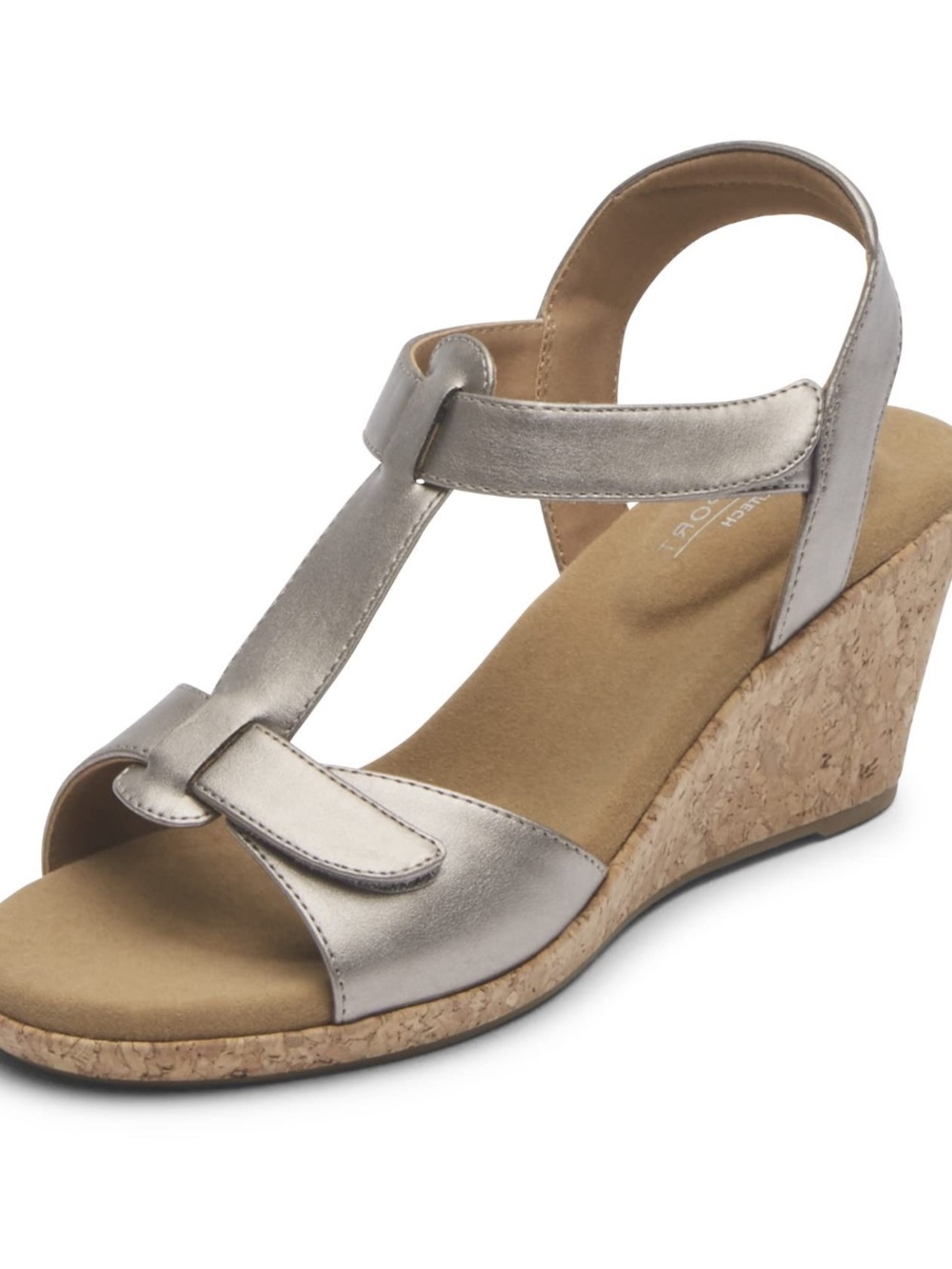 Rockport Blanca Women's Silver Metallic Cork Wedge Sandals NEW